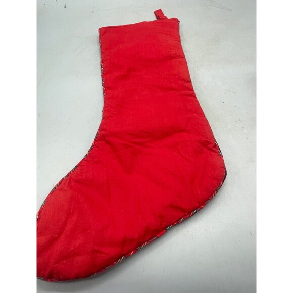 Christmas stocking teddy bear treen red star candy cane heart padded plaid READ - Picture 3 of 6